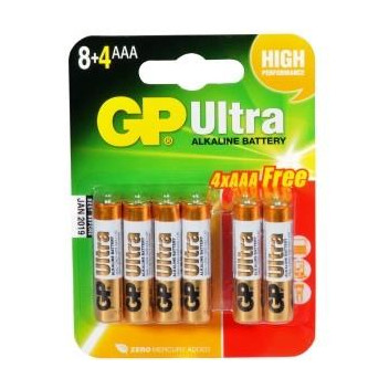 Image for GP Ultra Alkaline Batteries AAA 8+4 Free