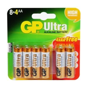 Image for GP Ultra Alkaline Batteries AA 8+4 Free